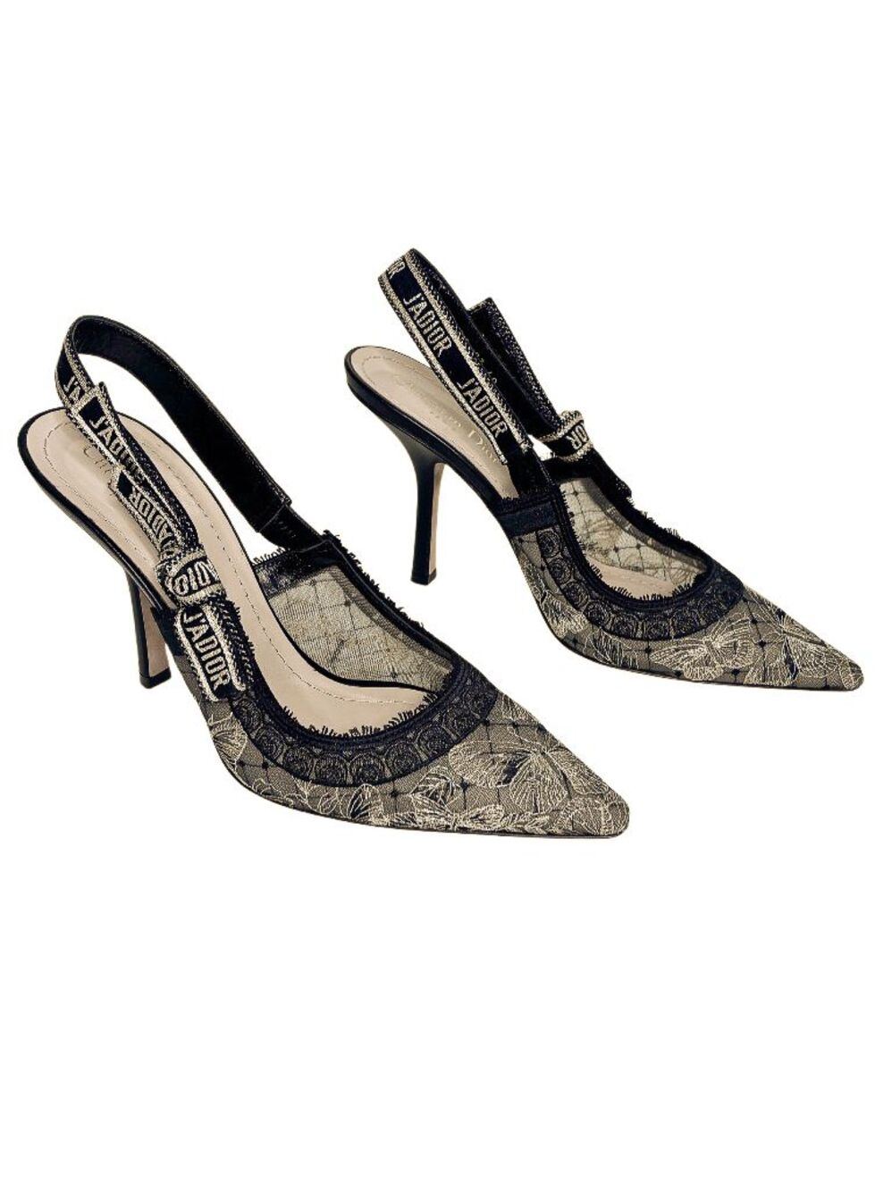 Dior J'Adior Lurex Butterfly Embroidered Mesh Slingback Pumps Gold Black EU 40